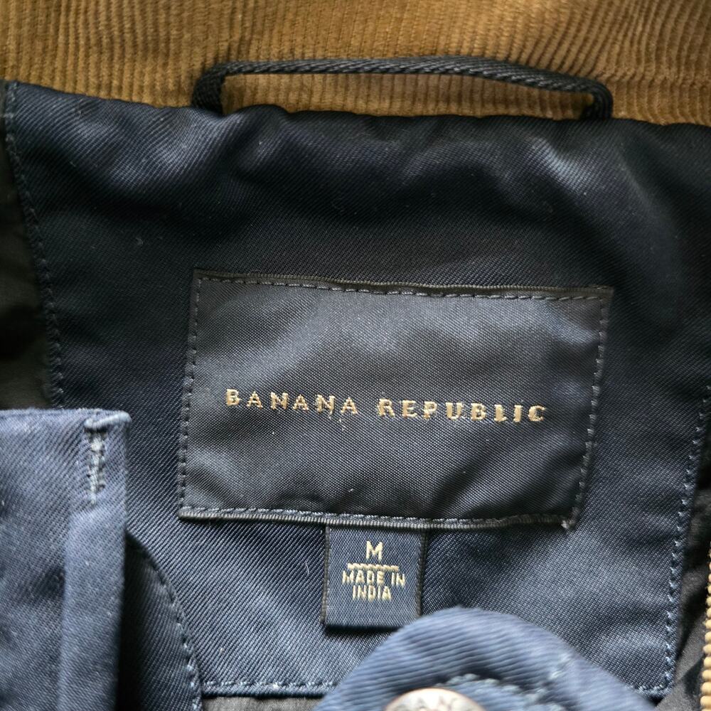 Banana Republic Utility Field Jacket Mens M Navy Blue w/Tan Corduroy Collar - Picture 7 of 11